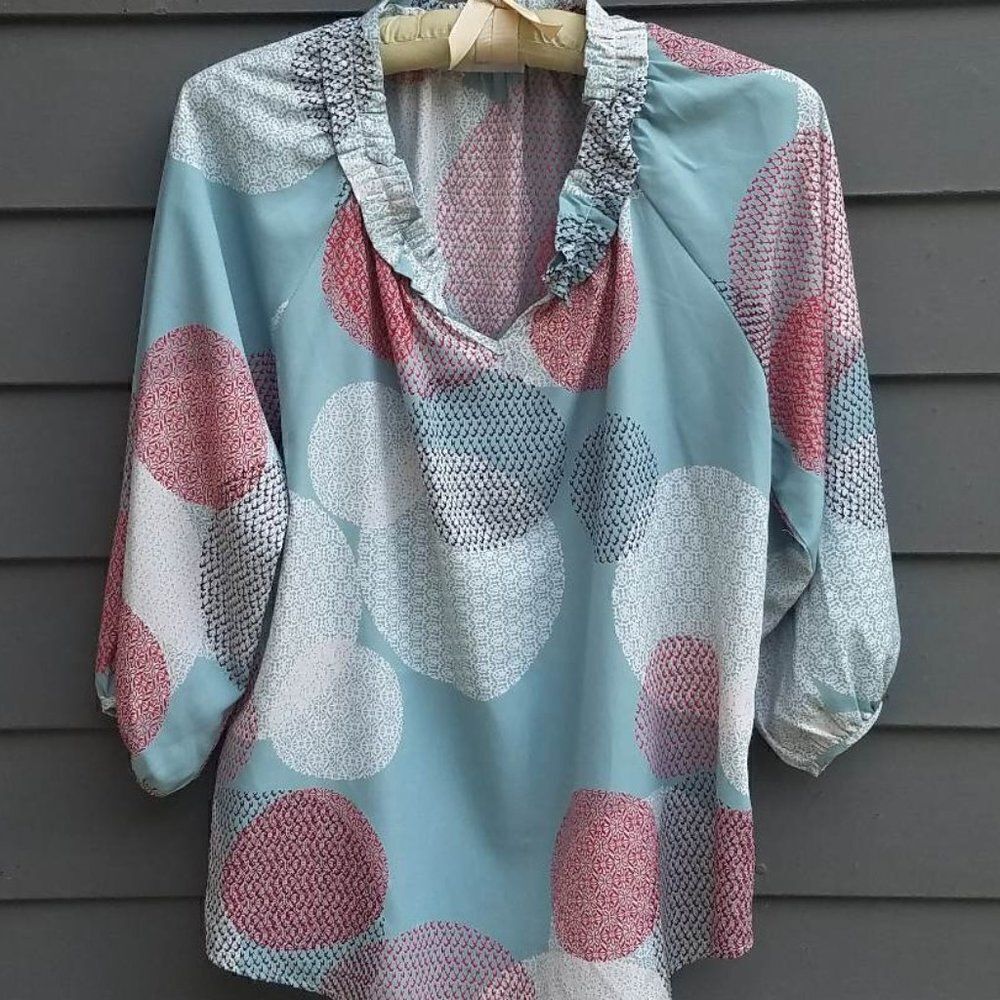 Renee C Boho circle Print Peasant BlouseSize Large
